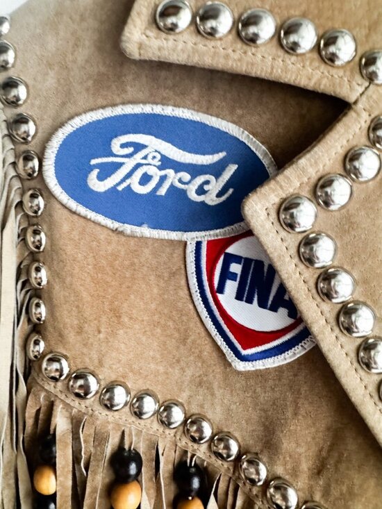 Vintage Light Beige Fringe Suede Jacket with Patches S - Picture 5 of 16